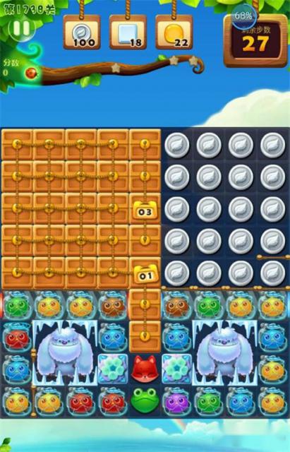 开心消消乐1738关通关攻略 激活中上方两个魔法石