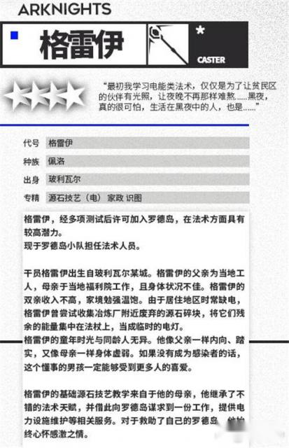 明日方舟格雷伊背景设定和技能天赋介绍